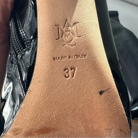 Alexander Mcqueen Boot Stretch Leather Black Patent Midcalf Booties Boots 37 - Picture 6 of 11